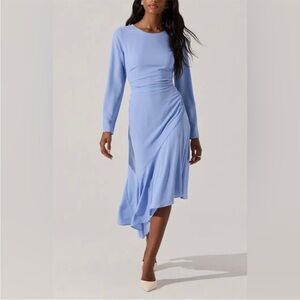 ASTR Long Sleeve Asymmetrical Hem Dress